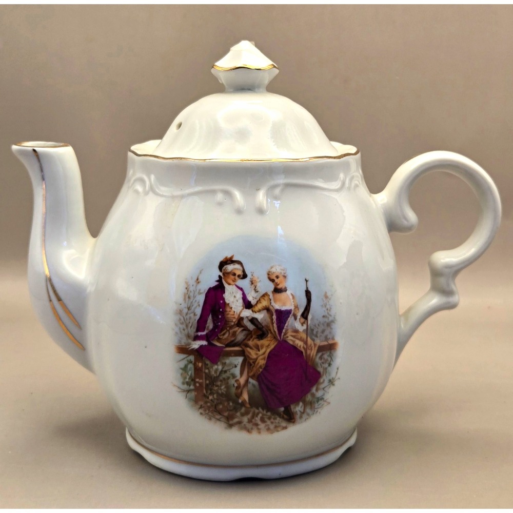 Vintage White Porcelain Teapot 1900's Non-working Wind-Up Music Box B#16